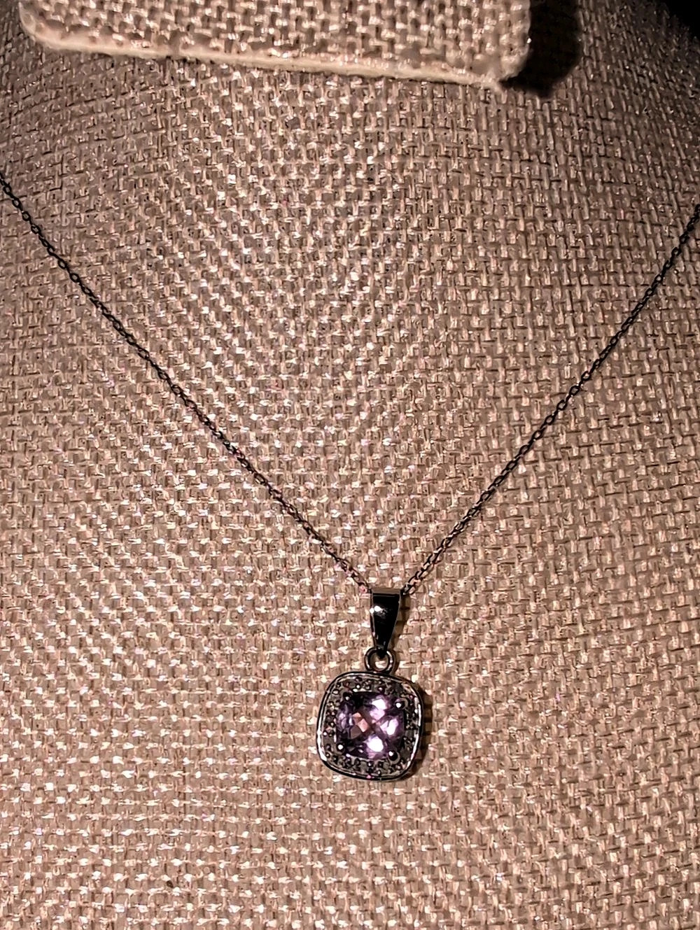 Sterling Silver Purple Square Amethyst Pendant Necklace